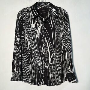 PAPERWHITE Artsy Career Woodgrain Button L. SLV Made/Italy B/W Cotton Blouse 12